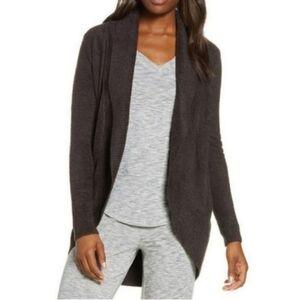 Barefoot Dreams Brown Ribbed CozyChic Lite Circle Plush Knit Longline Cardigan
